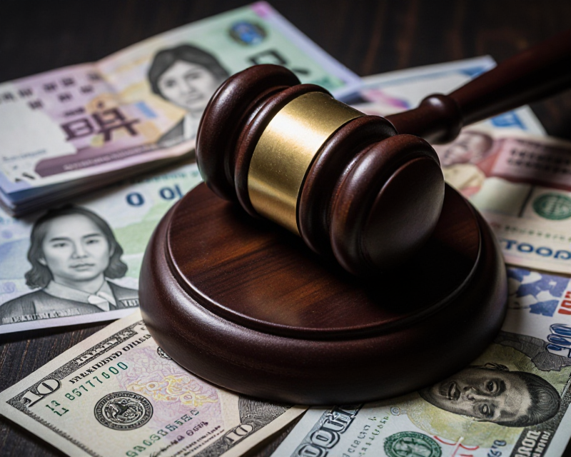 Symbolic representation of legal judgment and financial loss