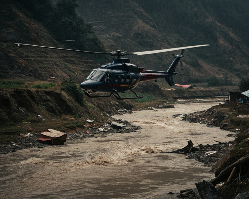 Rescue Helicopter in Nepal Floods